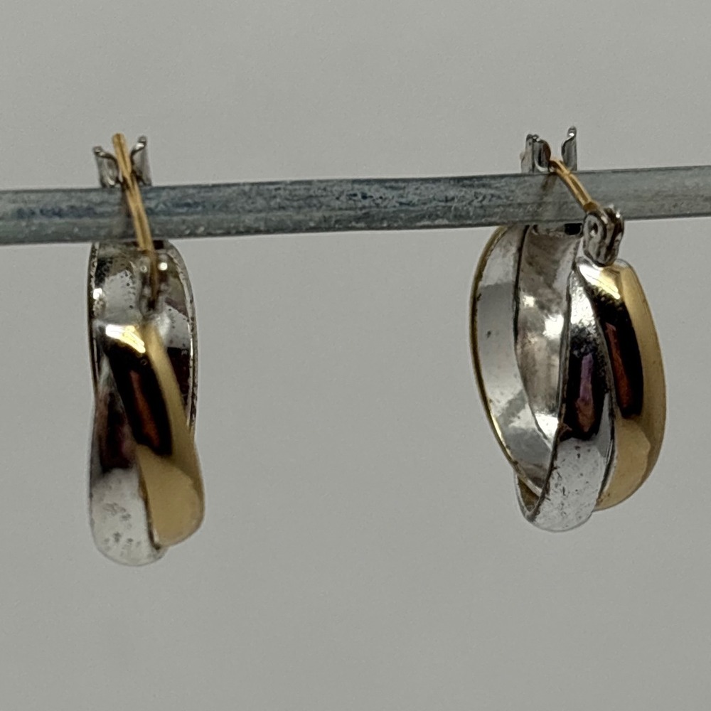 Two Tone‎ Hoop Earrings Gold Silver Twisted Design Women's Jewelry Heavy